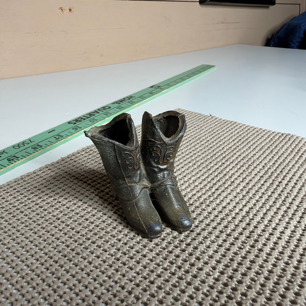 Vintage Cast Iron Cowboy Boots Figurine Western Decor Match Striker Holder